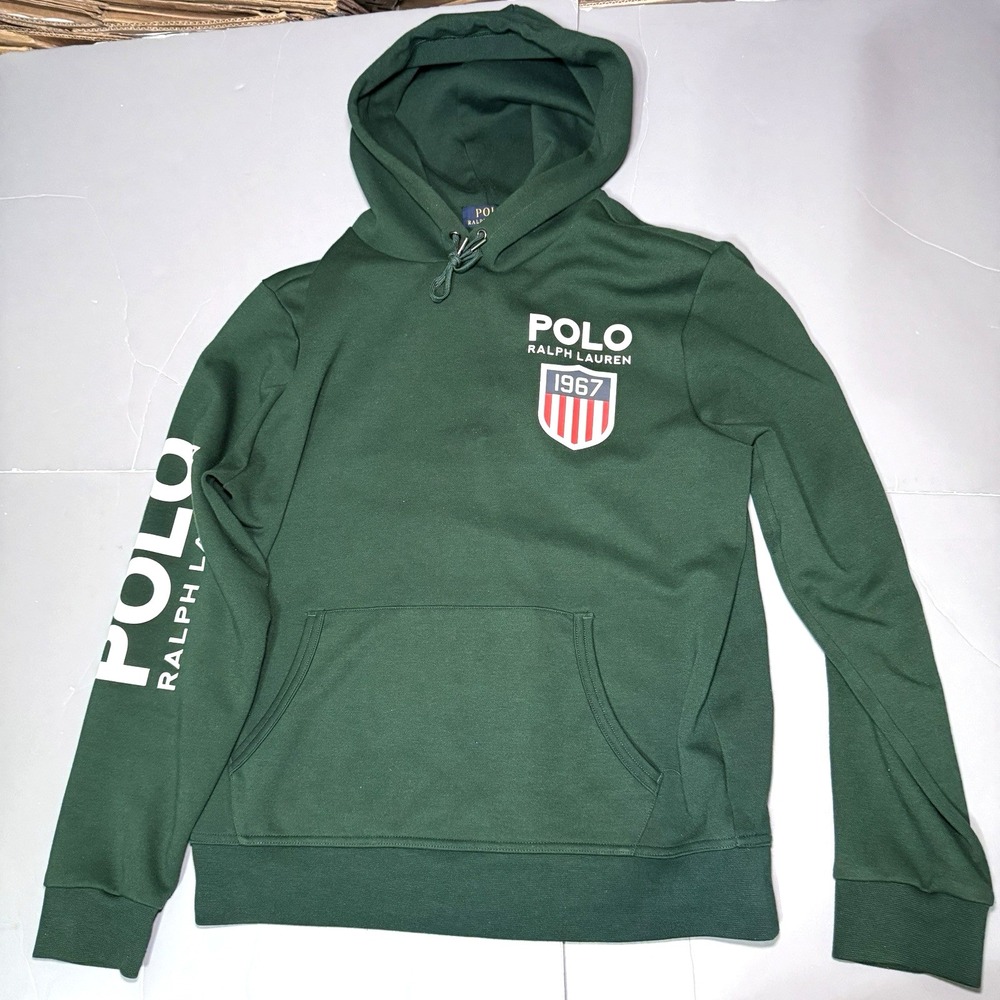 Polo Ralph Lauren Hoodie M Medium Green 67 K Swiss Pullover Flaws Double Knit